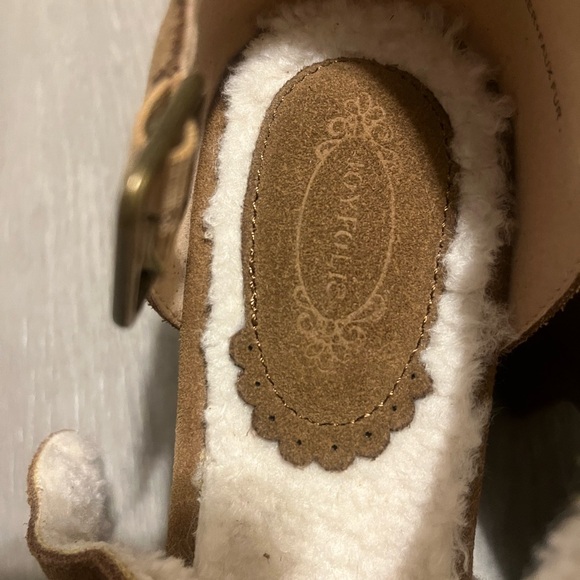 Joyfolie Tan Suede Platform Shoes with Cream Accents